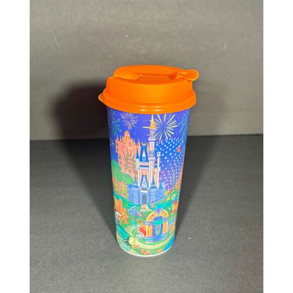 Walt Disney World Refillable Mug Orange Lid Handle Mickey Minnie Resort Souvenir - Picture 2 of 4